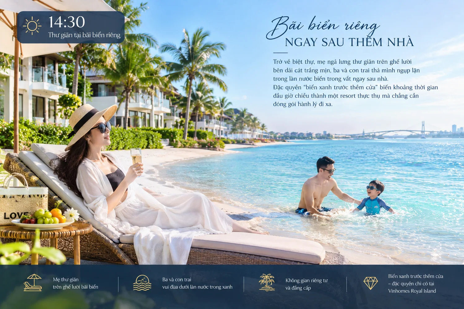 Bãi biển riêng ngay sau thềm nhà — 14:30
